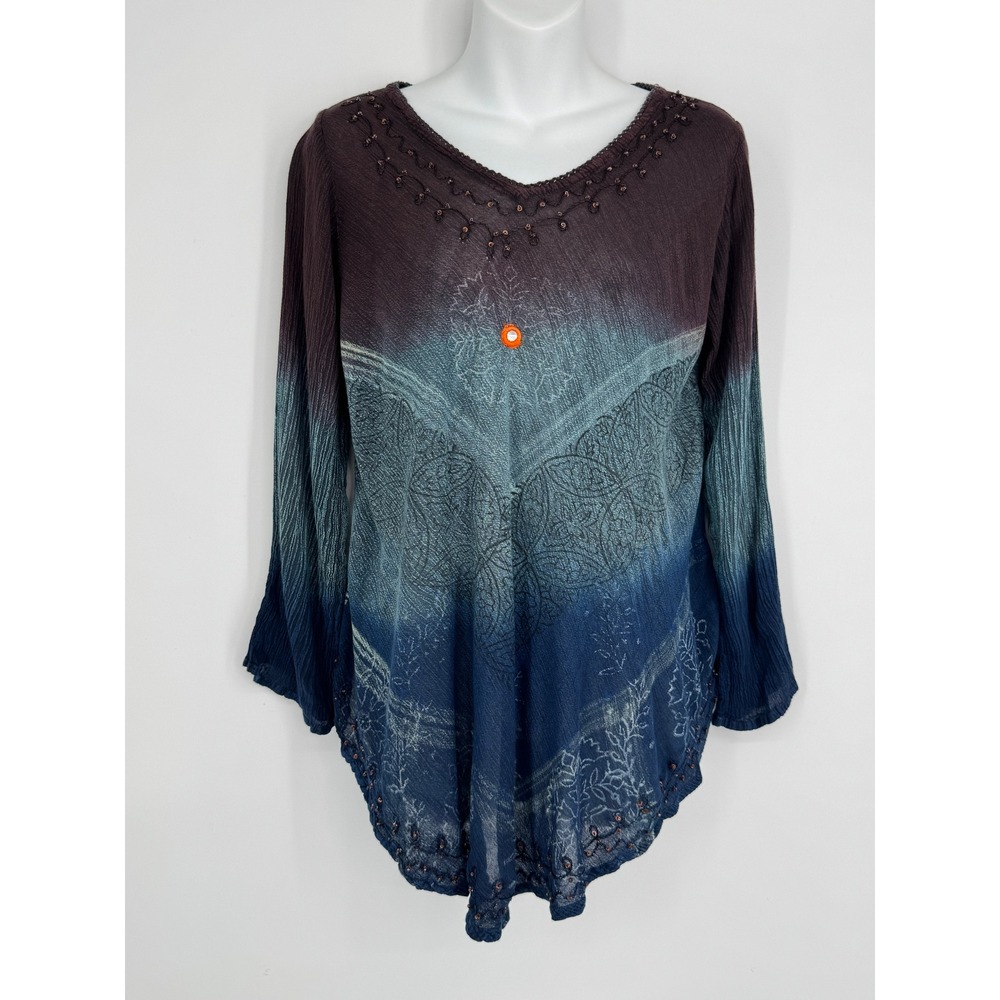 GreaterGood Top Small/Medium Blue Purple Ombre Boho Embroidered Sequin Hippie